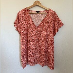 Ann Taylor Factory Orange Floral V-Neck Top Size XL